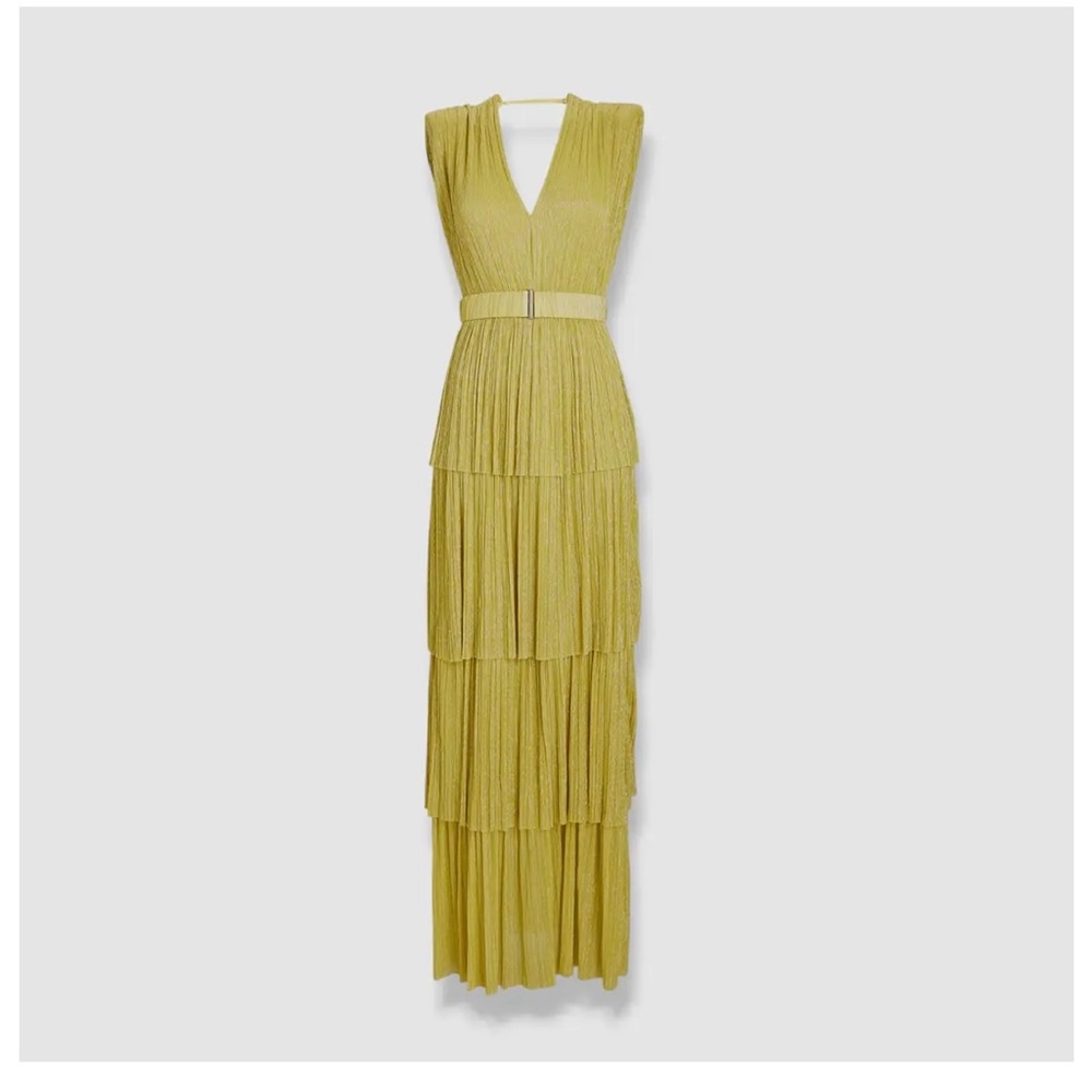 Sabina Musayev Skylar Tiered Belted Metallic Gown Size XS